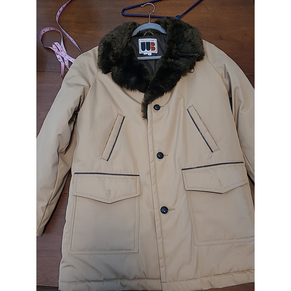 Vintage William Barry Med‎ Faux Fur Lined Ranch Jacket Chore Coat Tan Brown